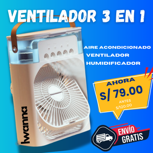 VENTILADOR + HUMIDIFICADOR PRO 3 EN 1 PORTÁTIL